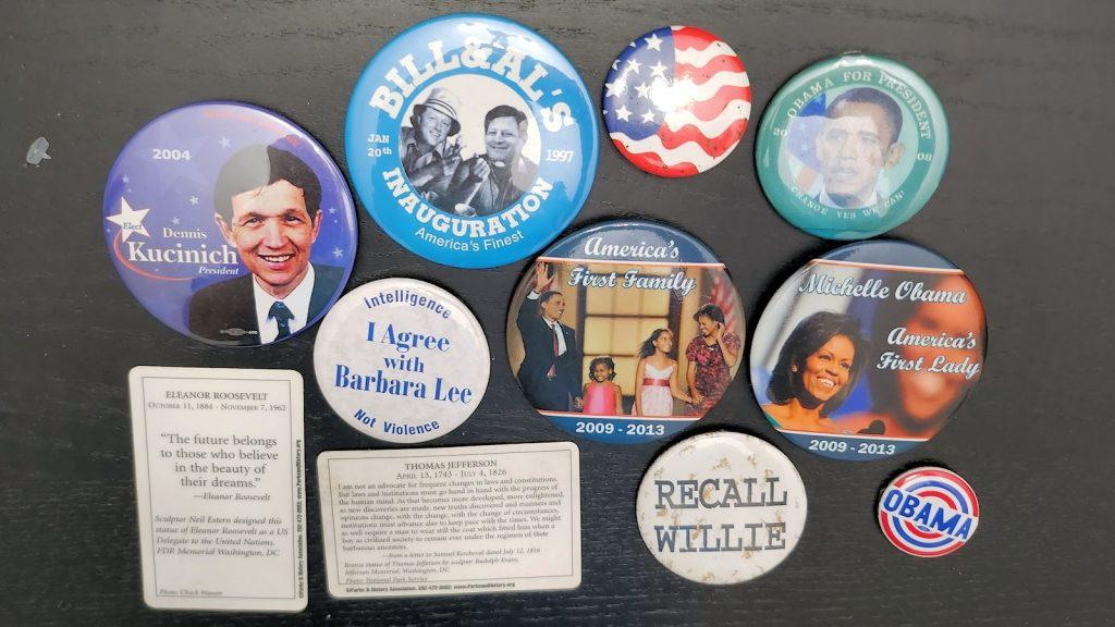 Buttons mostly from political campaigns.